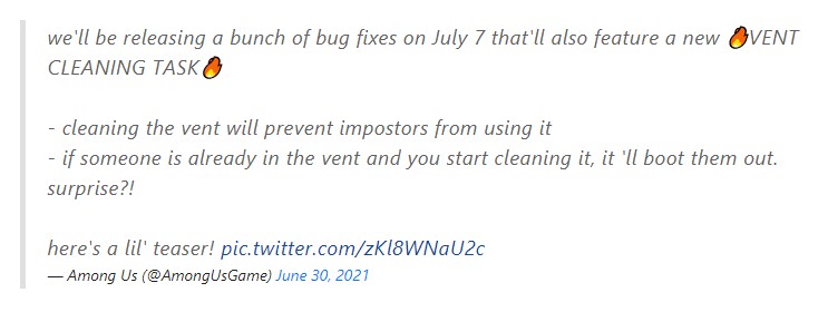 《Among Us》玩命任务「清扫通风口」追加，捉迷藏与角色扮演新模式规画中