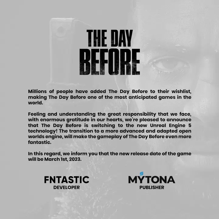 《The Day Before》末日世界生存MMO 转移到UE5 开发，宣布延期至2023 年