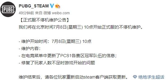 《绝地求生》2020年7月8日更新维护内容介绍